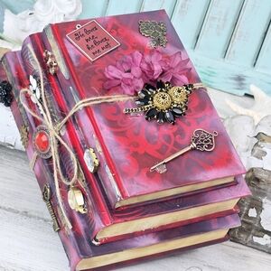 Altered Book Set, Farmhouse Decor,Book Stack, Vintage Books